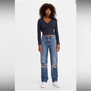 Levi’s Low Pro Distressed Medium Wash Straight Leg Ripped Jeans Size 29